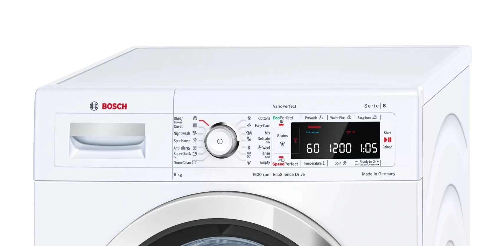 ویژگی خاص Function Reload یا قابلیت اضافه کردن بار در لباسشویی 9 کیلویی 1600 دور بوش مدل WAW32560GC